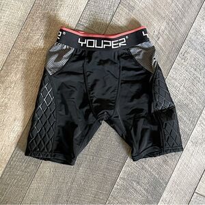 New! Youper Youth Elite Padded, Compression Sliding Pants, Black and Gray. Small
